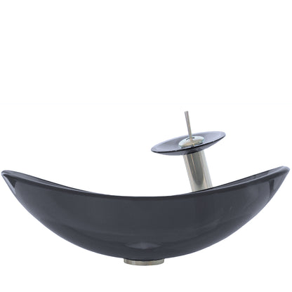 Oval Clear Slate Grey Glass Vessel Bath Sink Combo