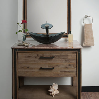 Oval Clear Slate Grey Glass Vessel Bath Sink Combo lifestyle