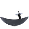 Oval Clear Slate Grey Glass Vessel Bath Sink Combo