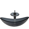 Oval Clear Slate Grey Glass Vessel Bath Sink Combo