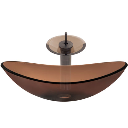 Brown Oval Glass Bath Sink Set