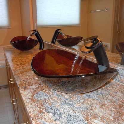 brown oval glass sink lifestyle