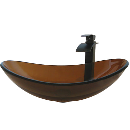 Tea Brown Oval Glass Bath Sink Set