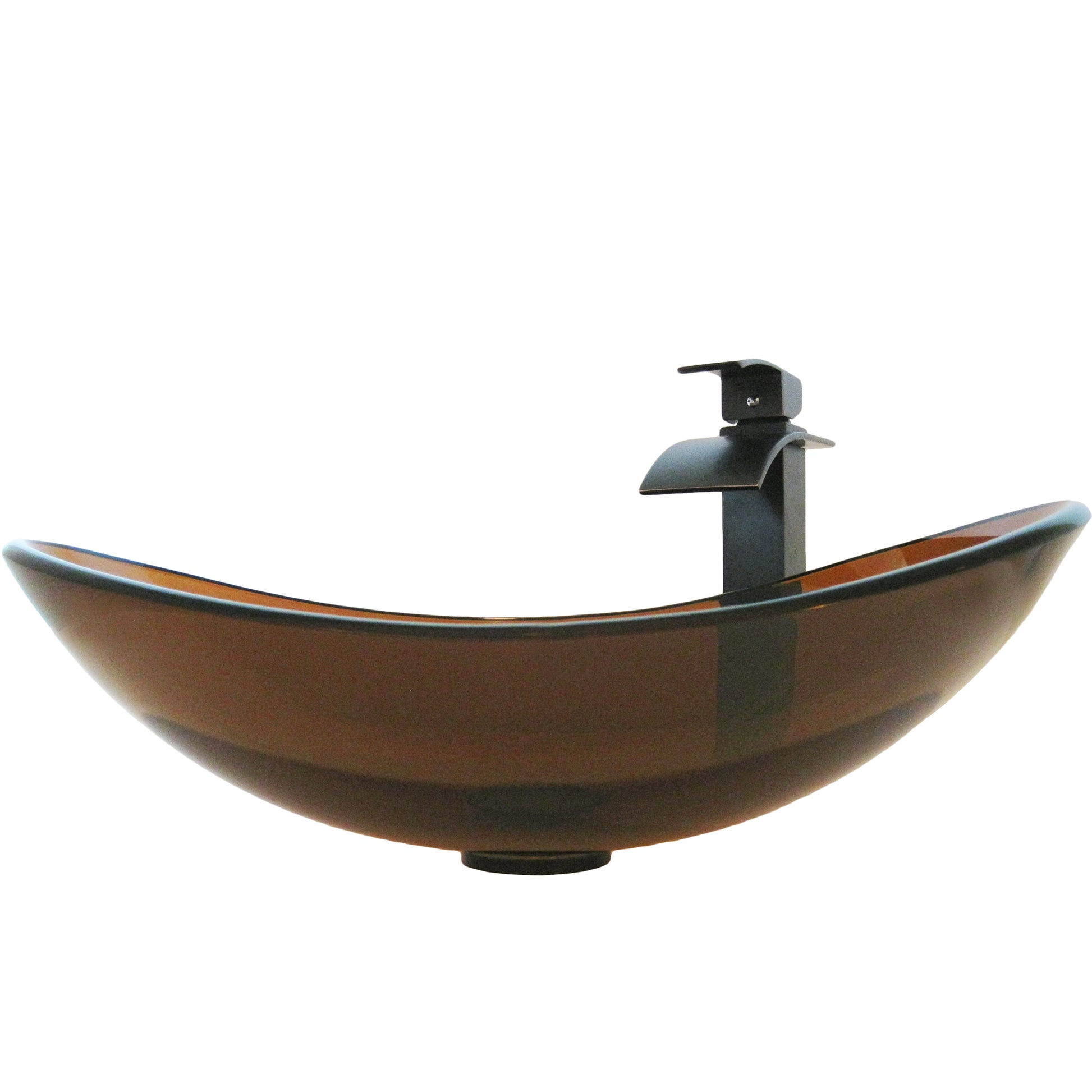 Tea Brown Oval Glass Bath Sink Set