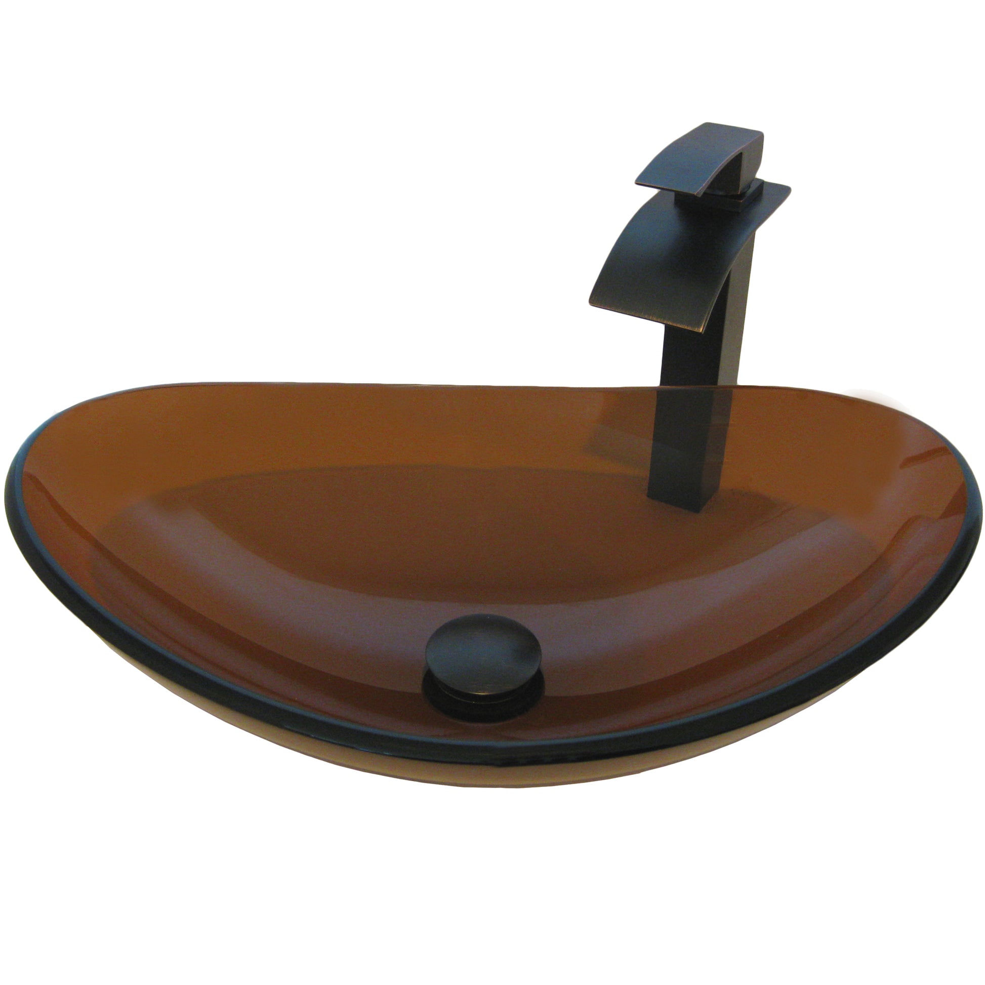 Tea Brown Oval Glass Bath Sink Set