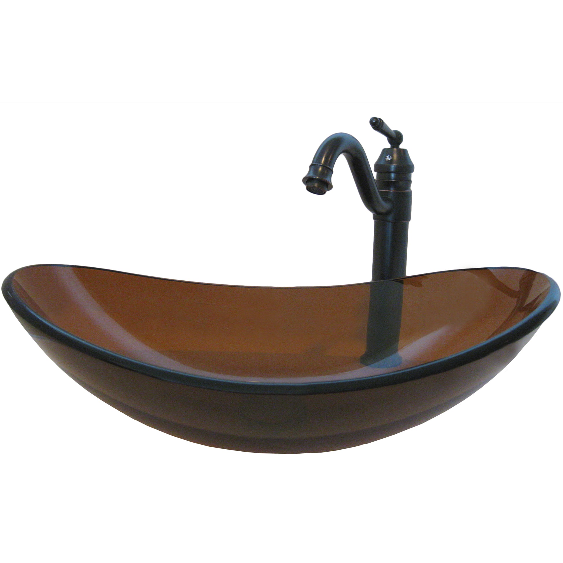 Tea Brown Oval Glass Bath Sink Set