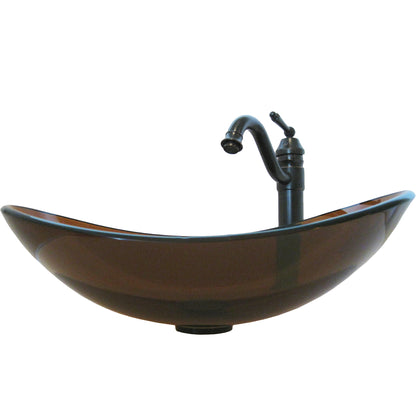 Tea Brown Oval Glass Bath Sink Set
