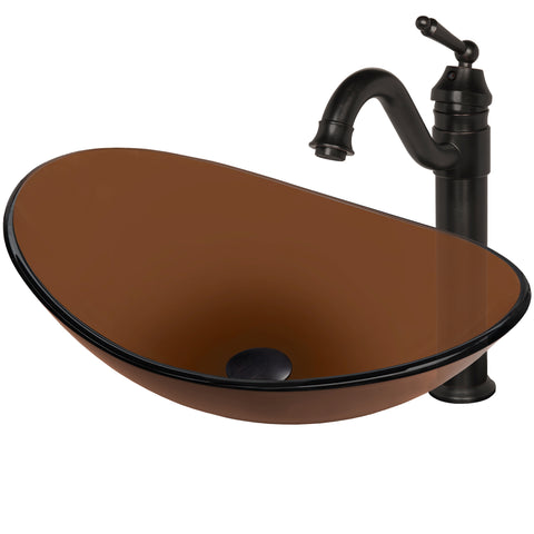 Tea Brown Oval Glass Bath Sink Set