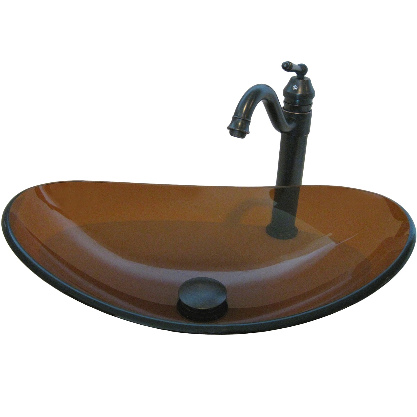 Tea Brown Oval Glass Bath Sink Set