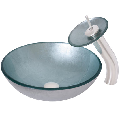 Silver Glass Vessel Sink Set