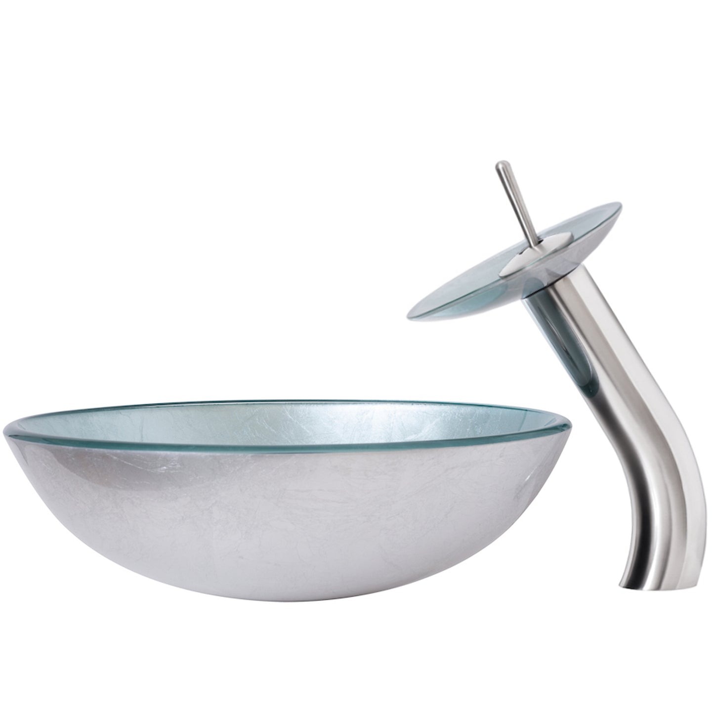 Silver Glass Vessel Sink Set