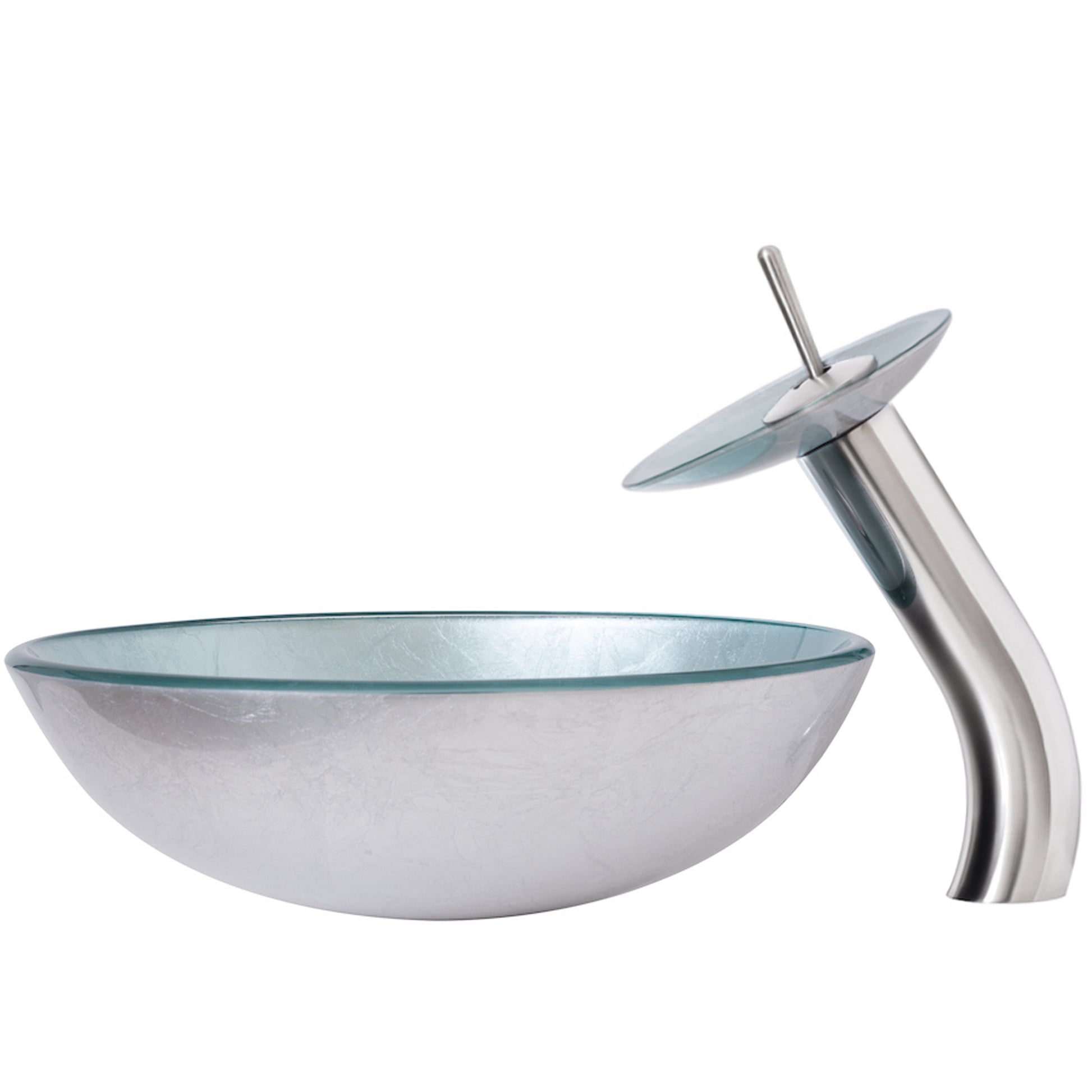 Silver Glass Vessel Sink Set