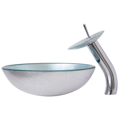 Silver Glass Vessel Sink Set