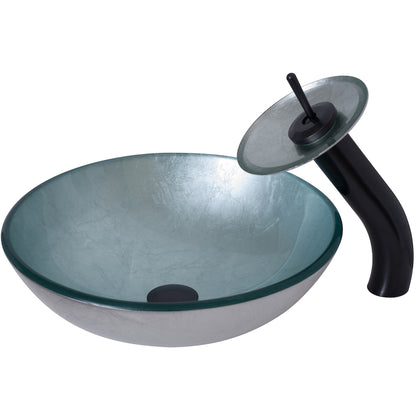 Silver Glass Vessel Sink Set