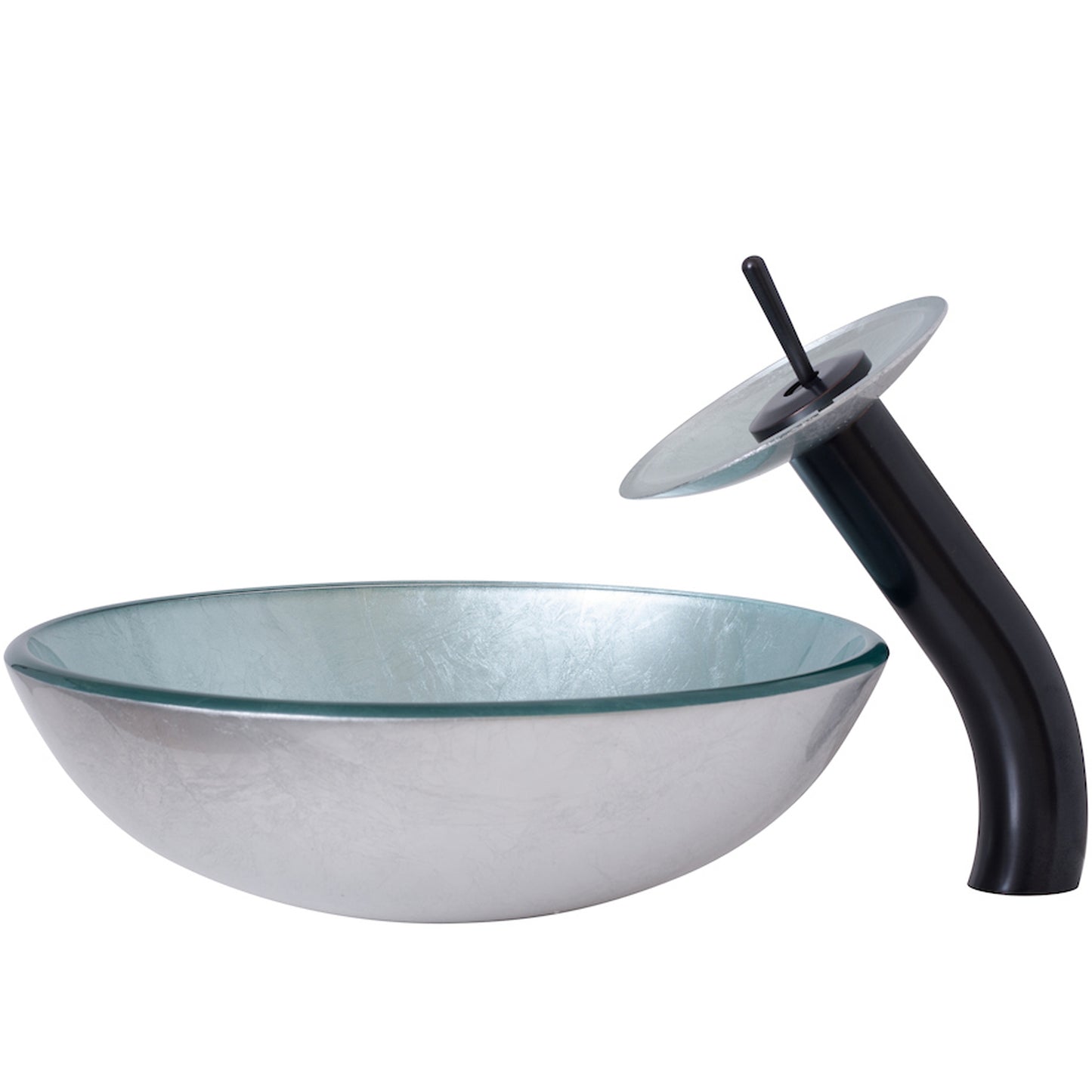 Silver Glass Vessel Sink Set