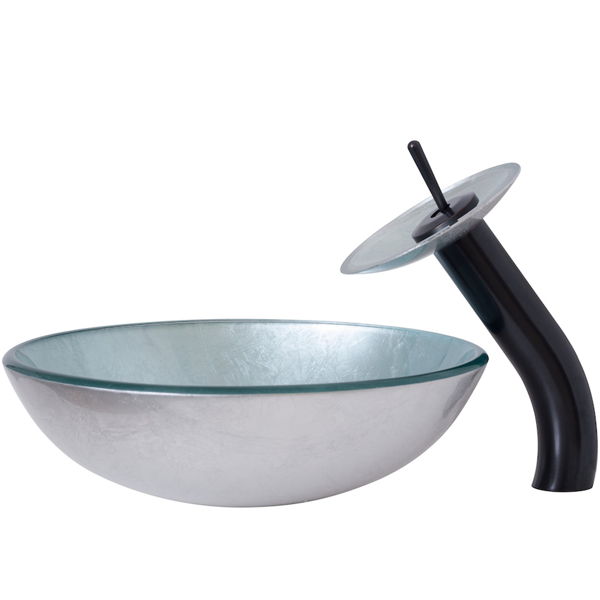 Silver Glass Vessel Sink Set