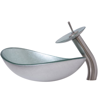 Silver Glass Vessel Sink Set