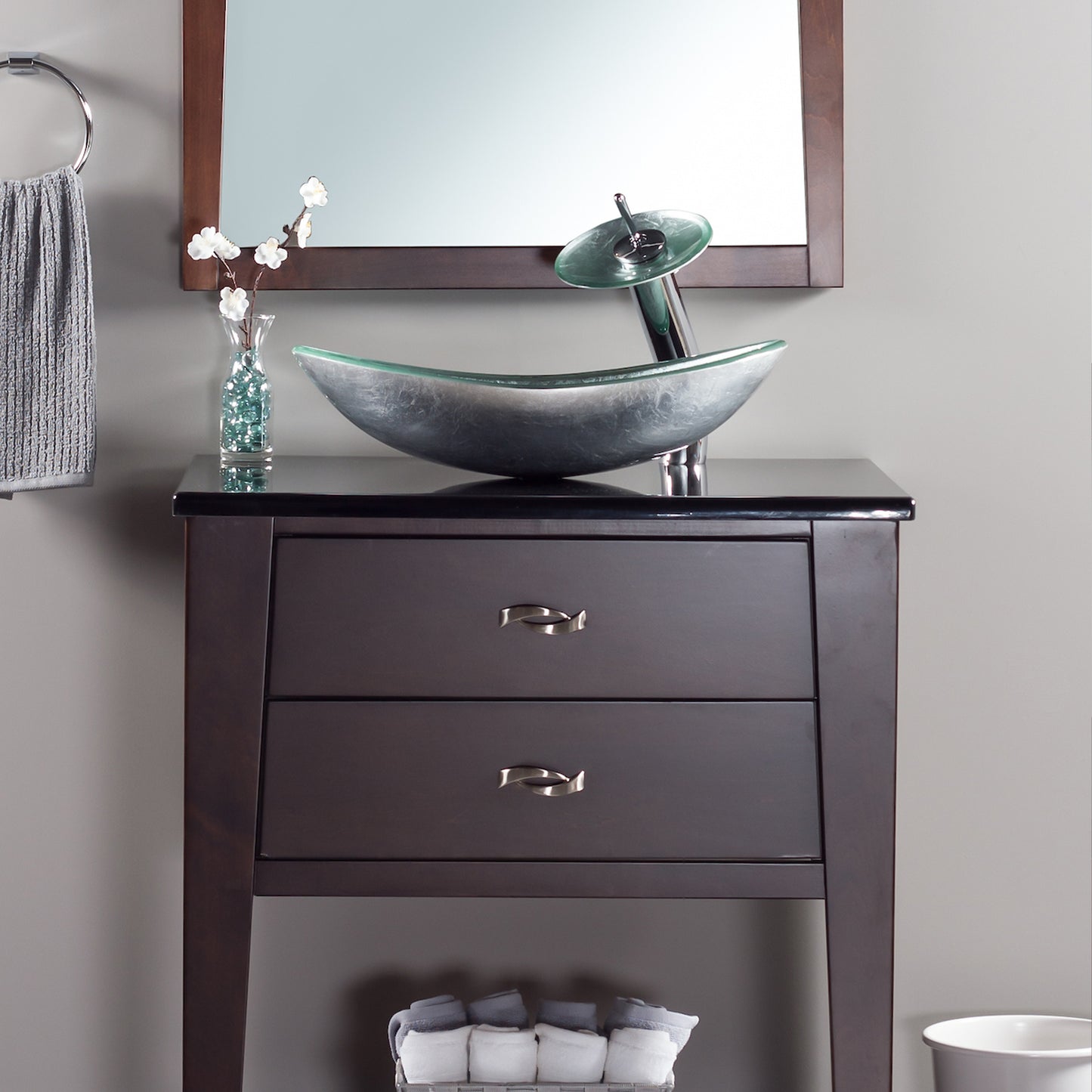 Slipper Silver Foiled Glass Vessel Bath Sink Combo Series NSFC-70328031001