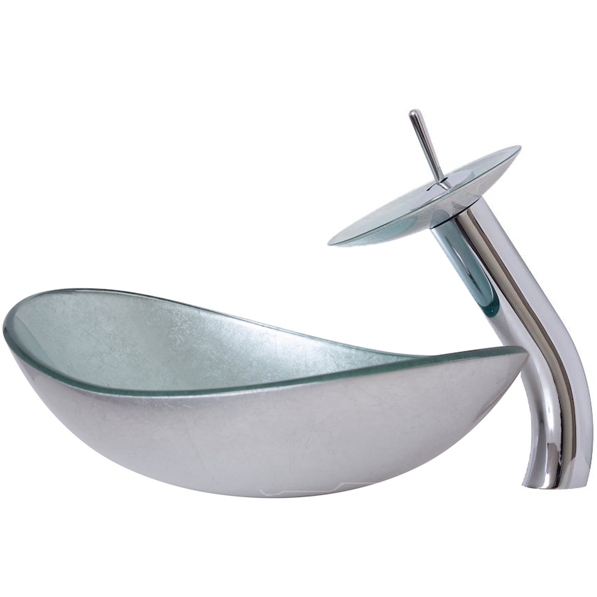 Silver Glass Vessel Sink Set