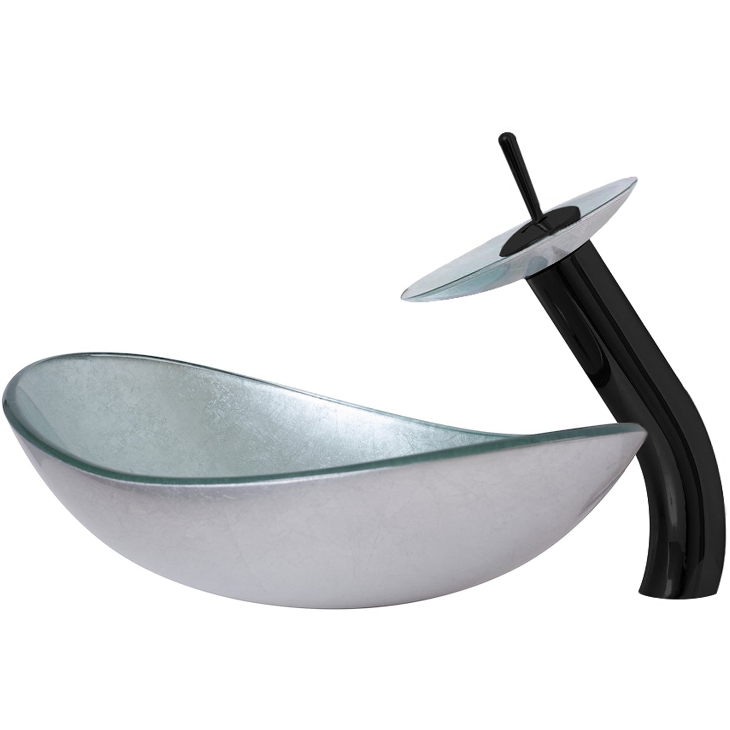 Hand Foiled Silver Glass Vessel Sink Set