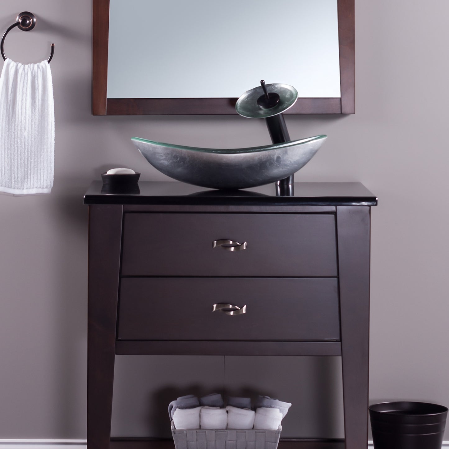 Slipper Silver Foiled Glass Vessel Bath Sink Combo Series NSFC-70328031001