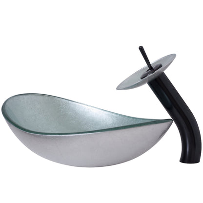 Silver Glass Vessel Sink Set