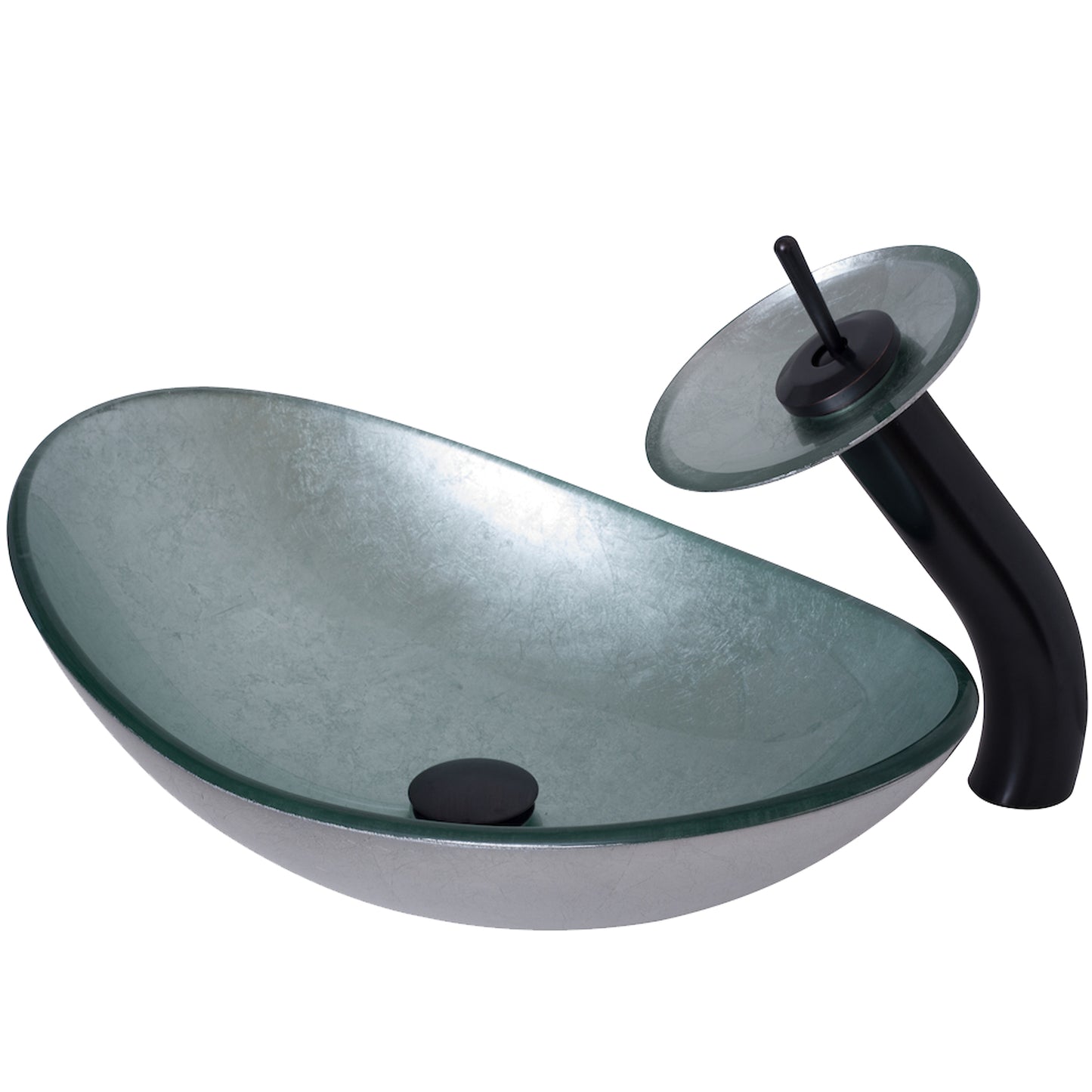 Silver Glass Vessel Sink Set