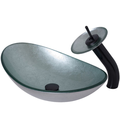 Silver Glass Vessel Sink Set