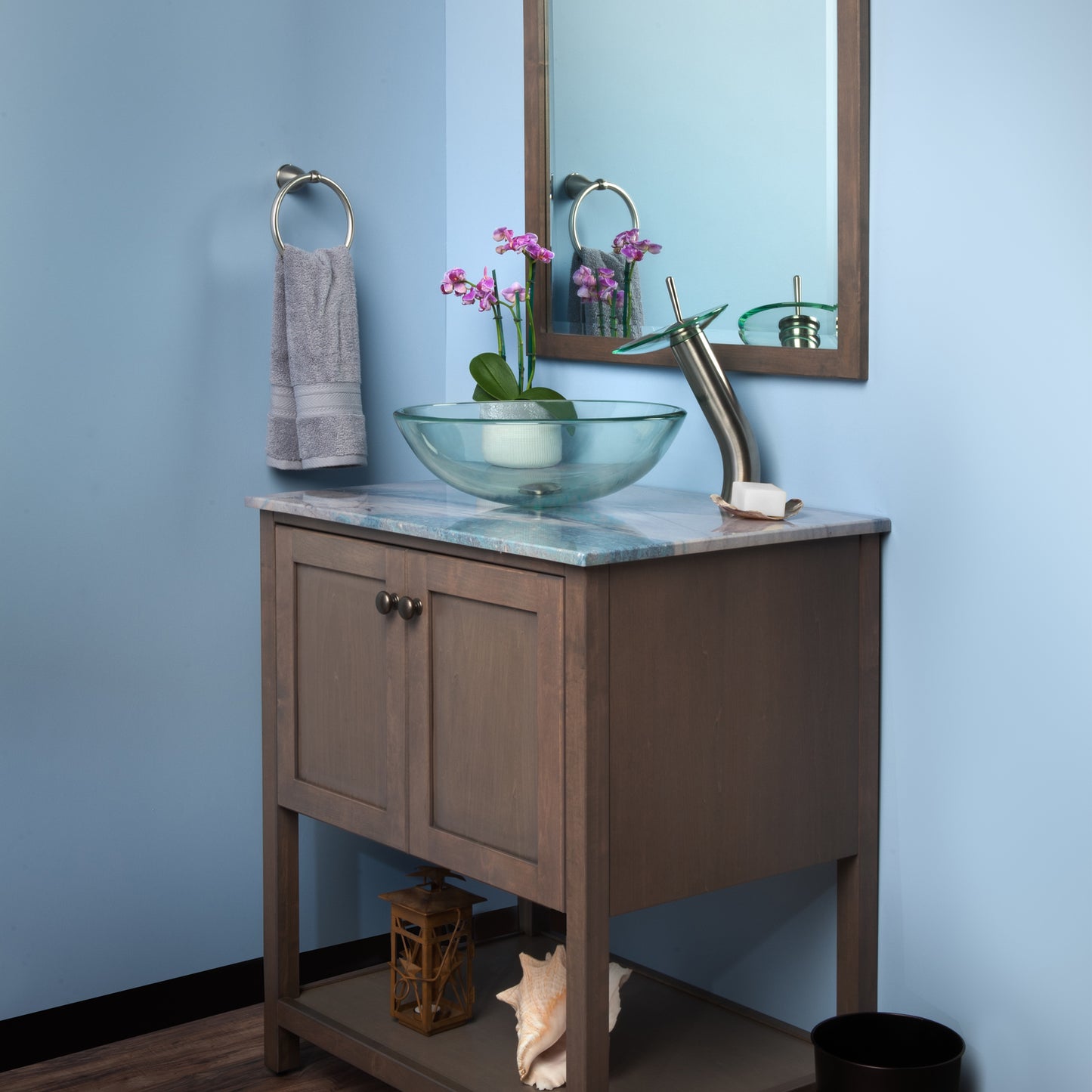 Round Clear Glass Vessel Bath Sink Combo Set