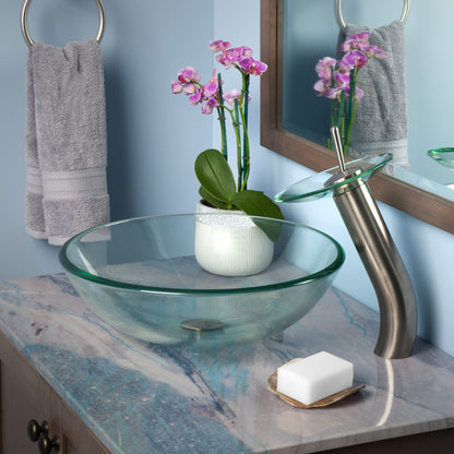 Clear Round Tempered Glass Vessel Bathroom Sink TIG-8048