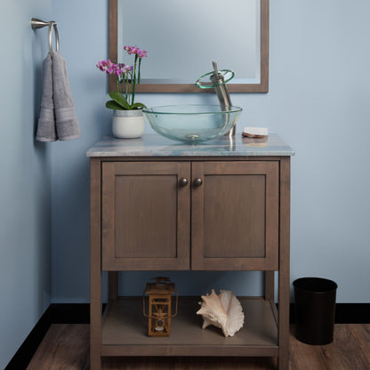 Round Clear Glass Vessel Bath Sink Combo Set