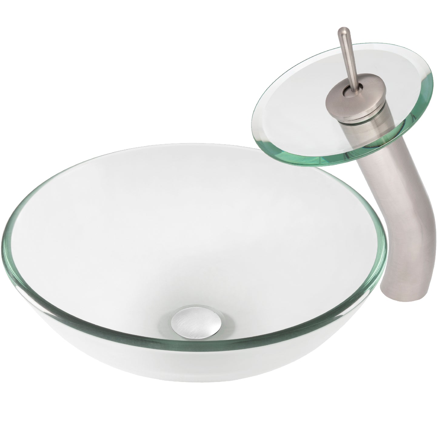 Round Clear Glass Vessel Bath Sink Combo Set