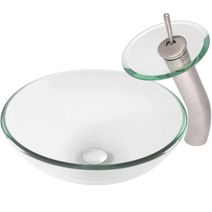 Round Clear Glass Vessel Bath Sink Combo Set