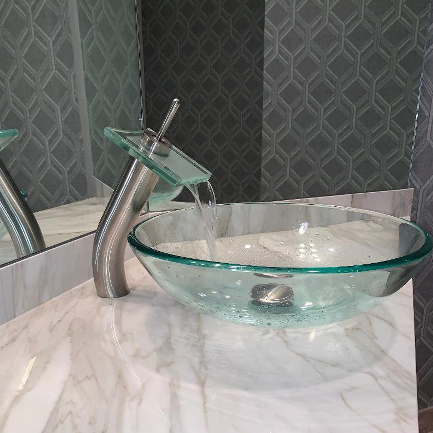 bathroom vessel faucet in brushed nickel