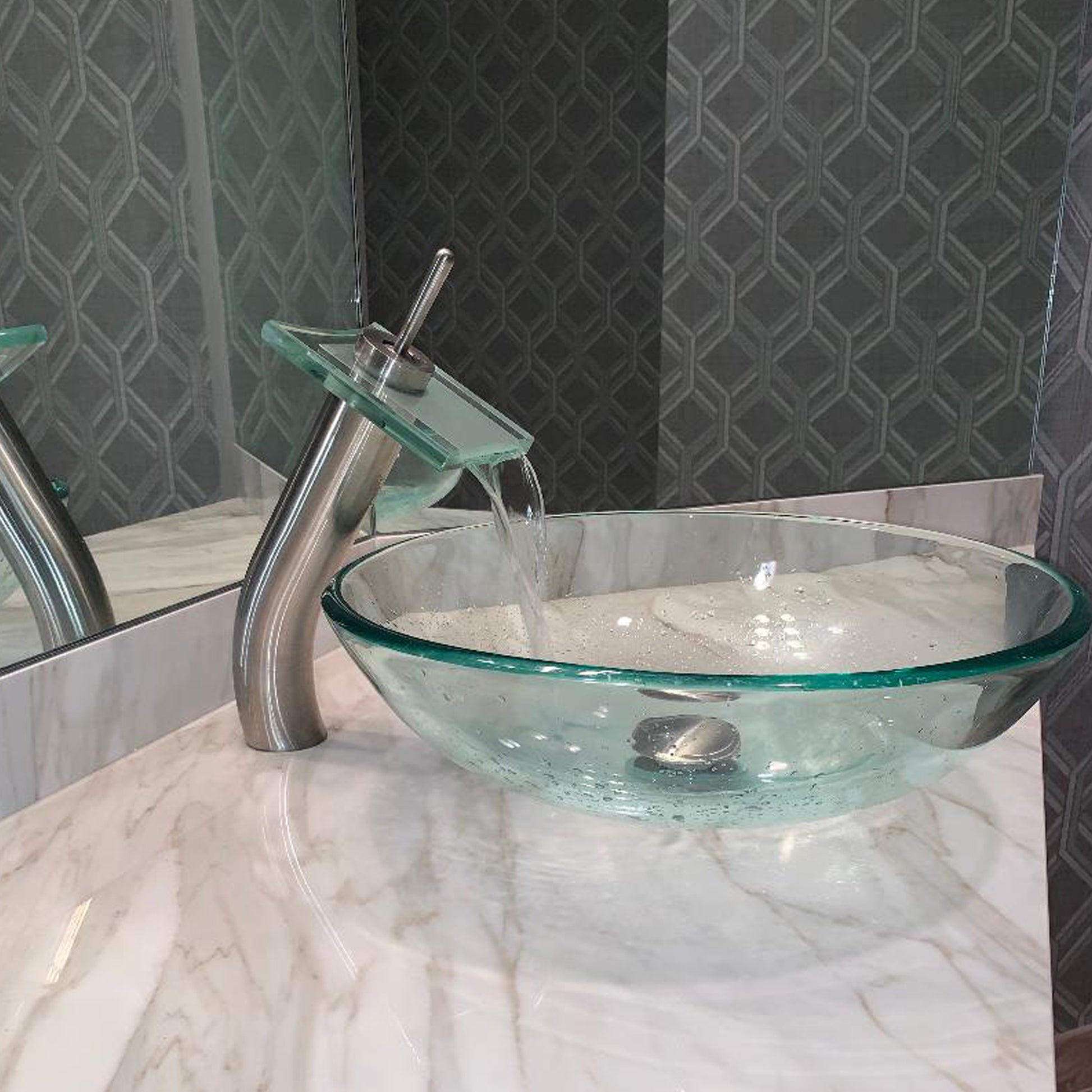 bathroom vessel faucet in brushed nickel