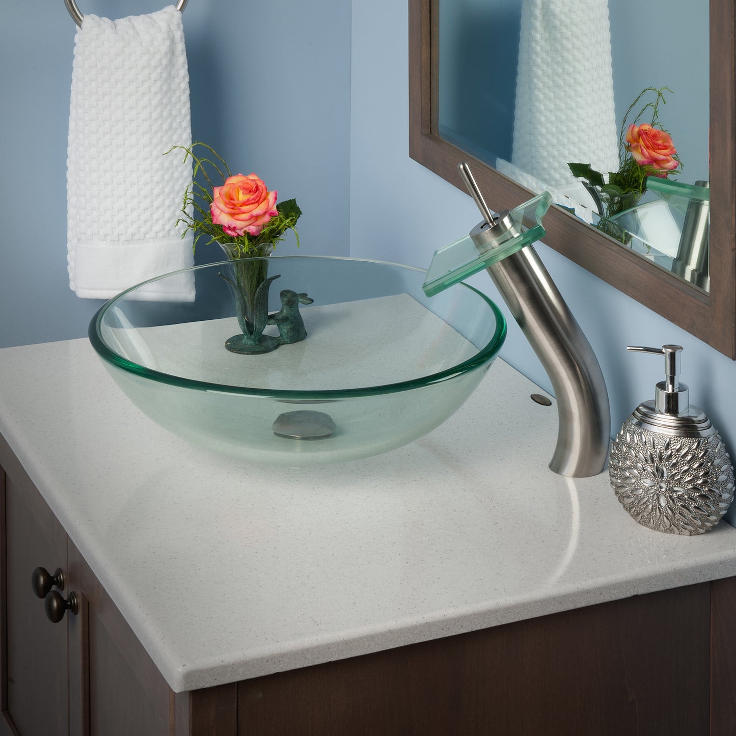 bathroom vessel faucet in brushed nickel