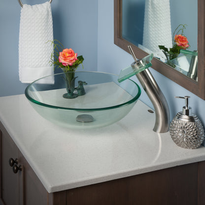 bathroom vessel faucet in brushed nickel