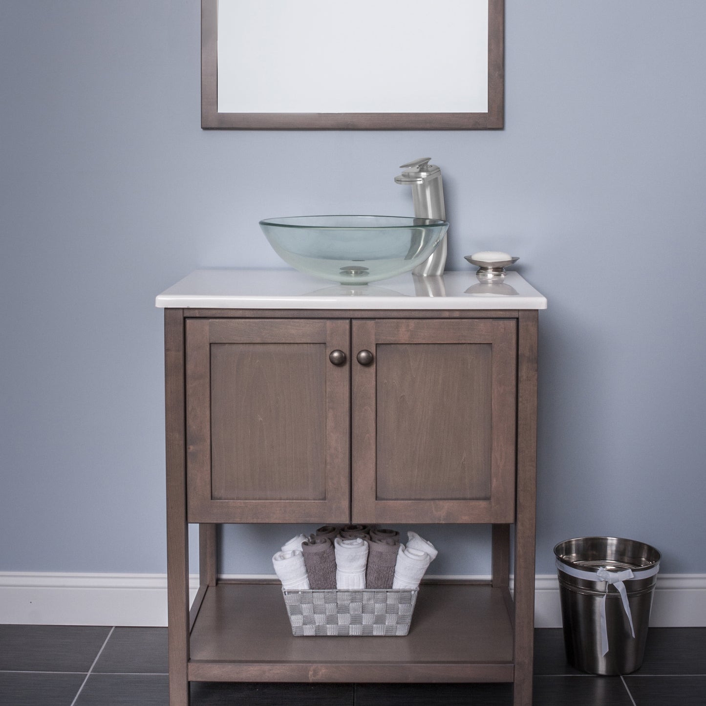 Round Clear Glass Vessel Bathroom Sink Combo NSFC-8048057BN