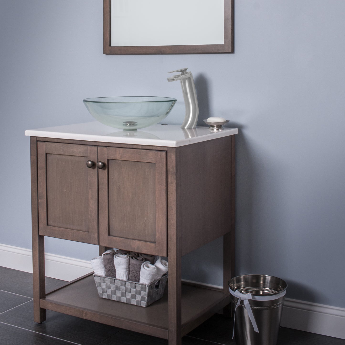 Round Clear Glass Vessel Bathroom Sink Combo NSFC-8048057BN