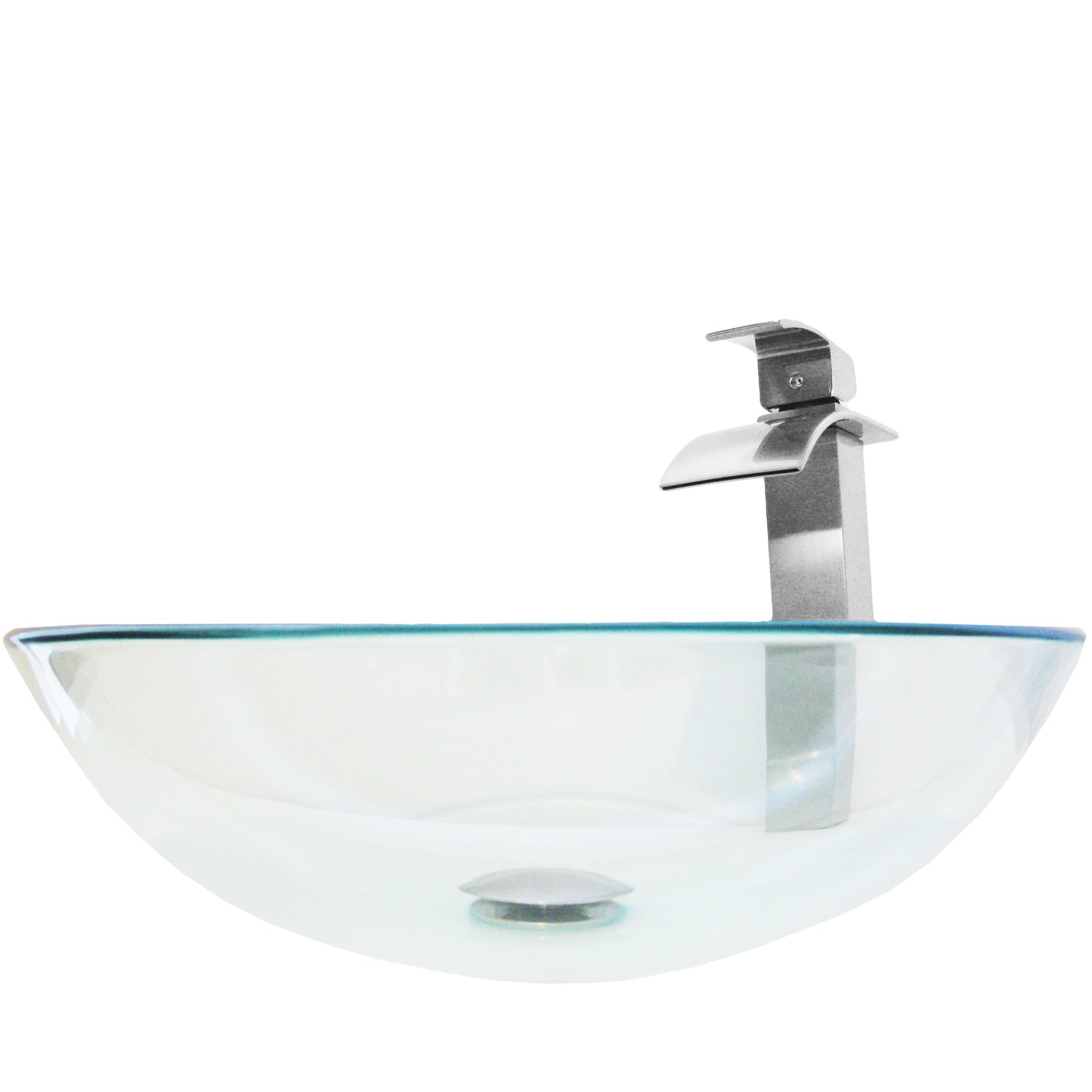 clear glass vessel sink and faucet set
