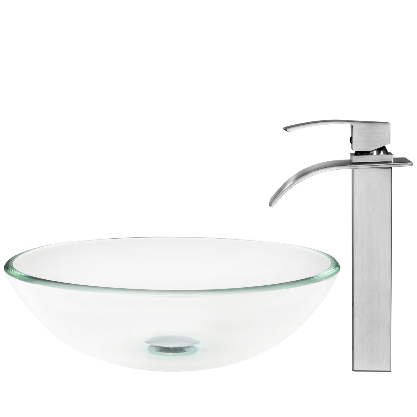 clear glass vessel sink and faucet set