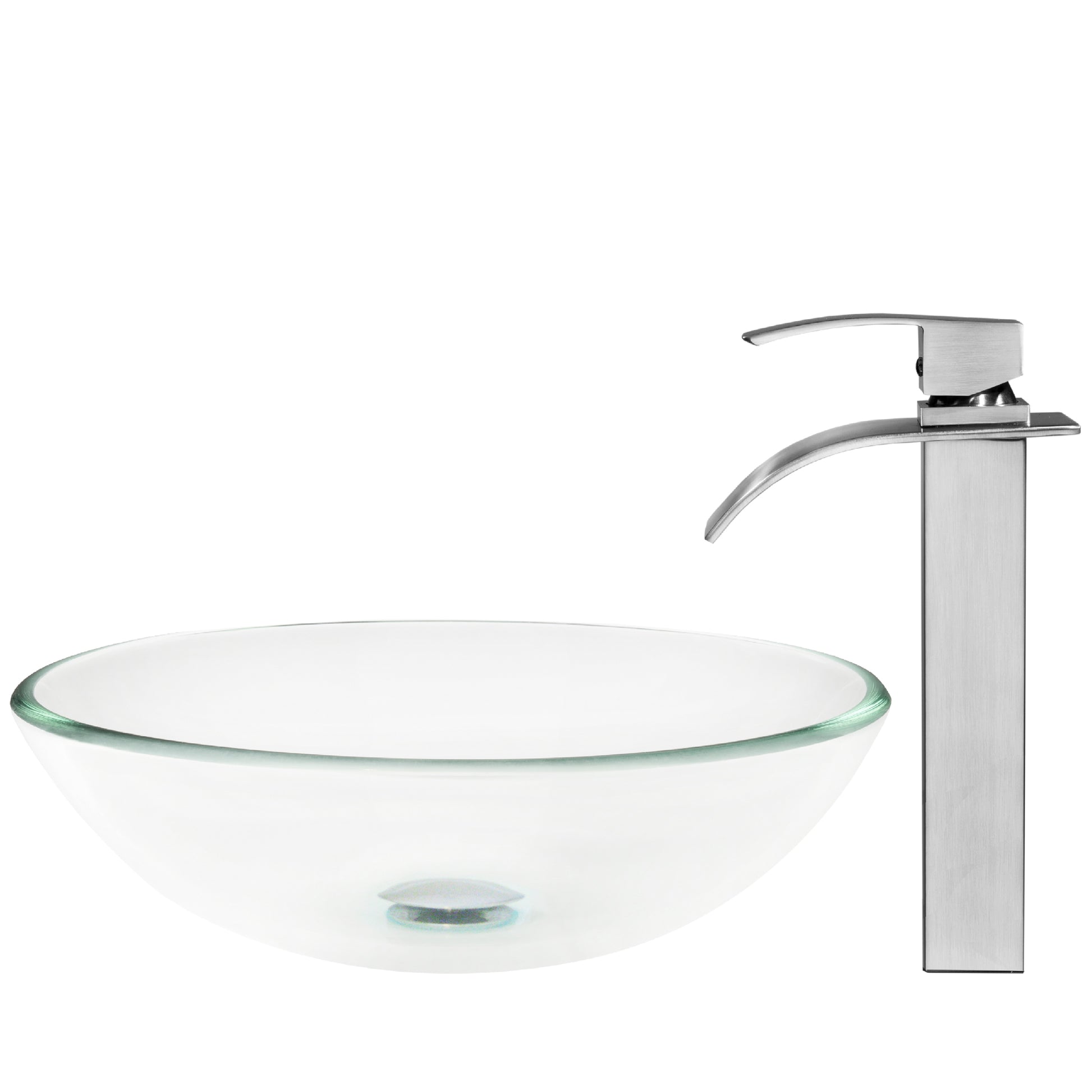 clear glass vessel sink and faucet set