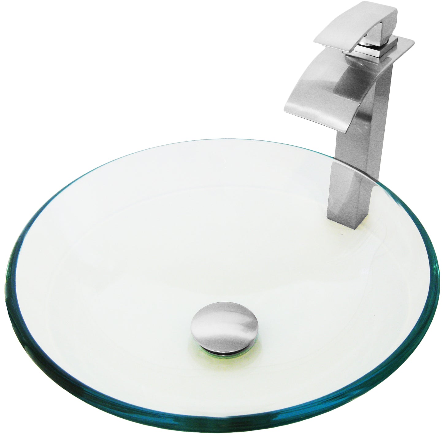 clear glass vessel sink and faucet set