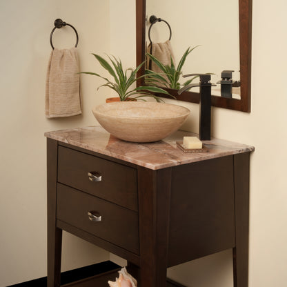 beige travertine vessel stone sink lifestyle