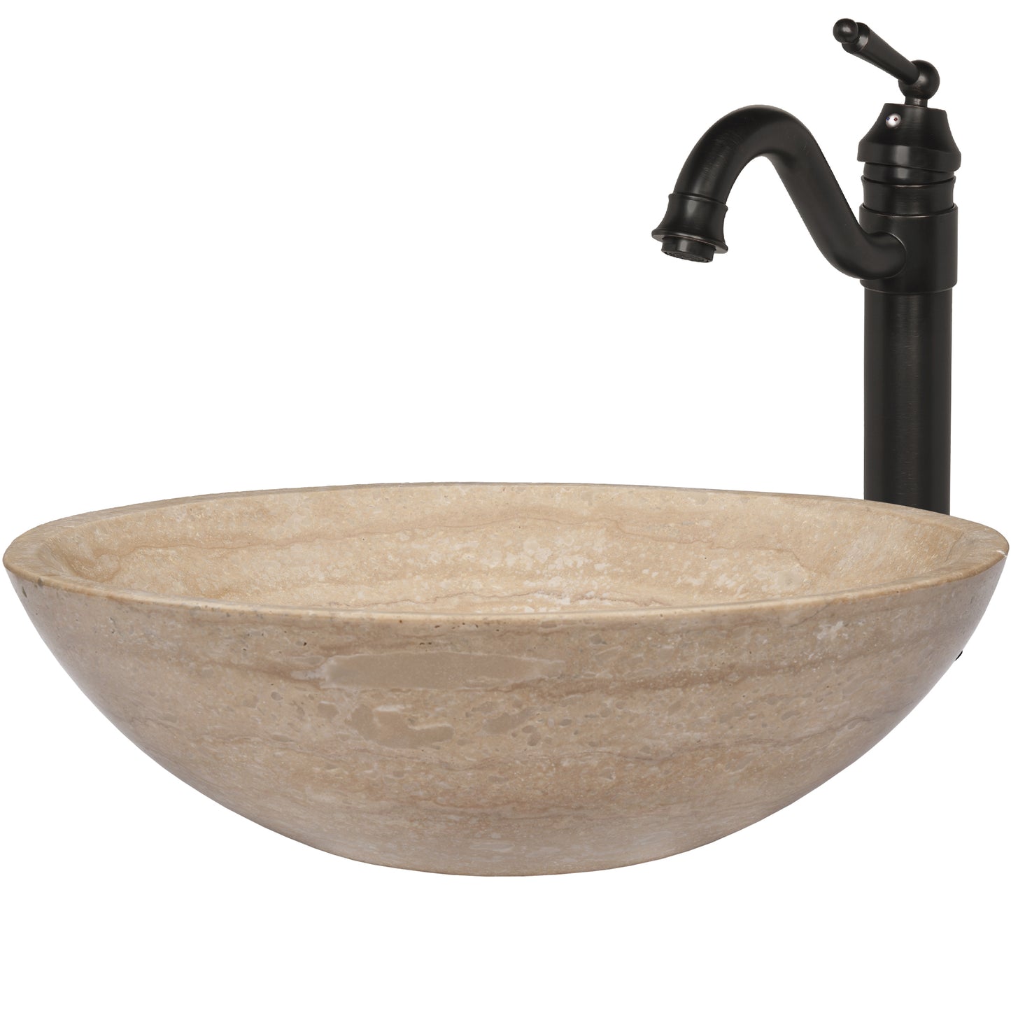 travertine vessel sink with faucet set