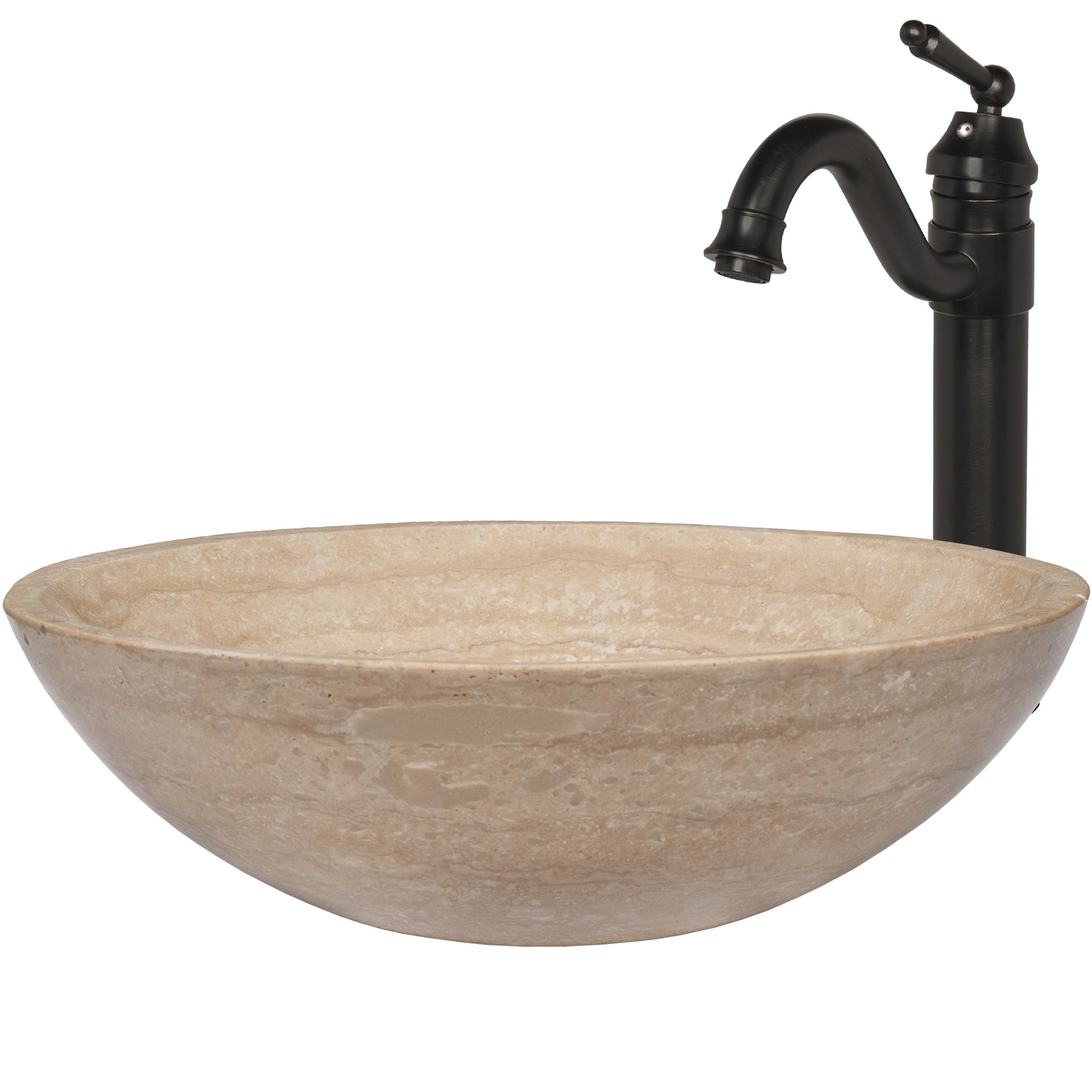 travertine vessel sink with faucet set