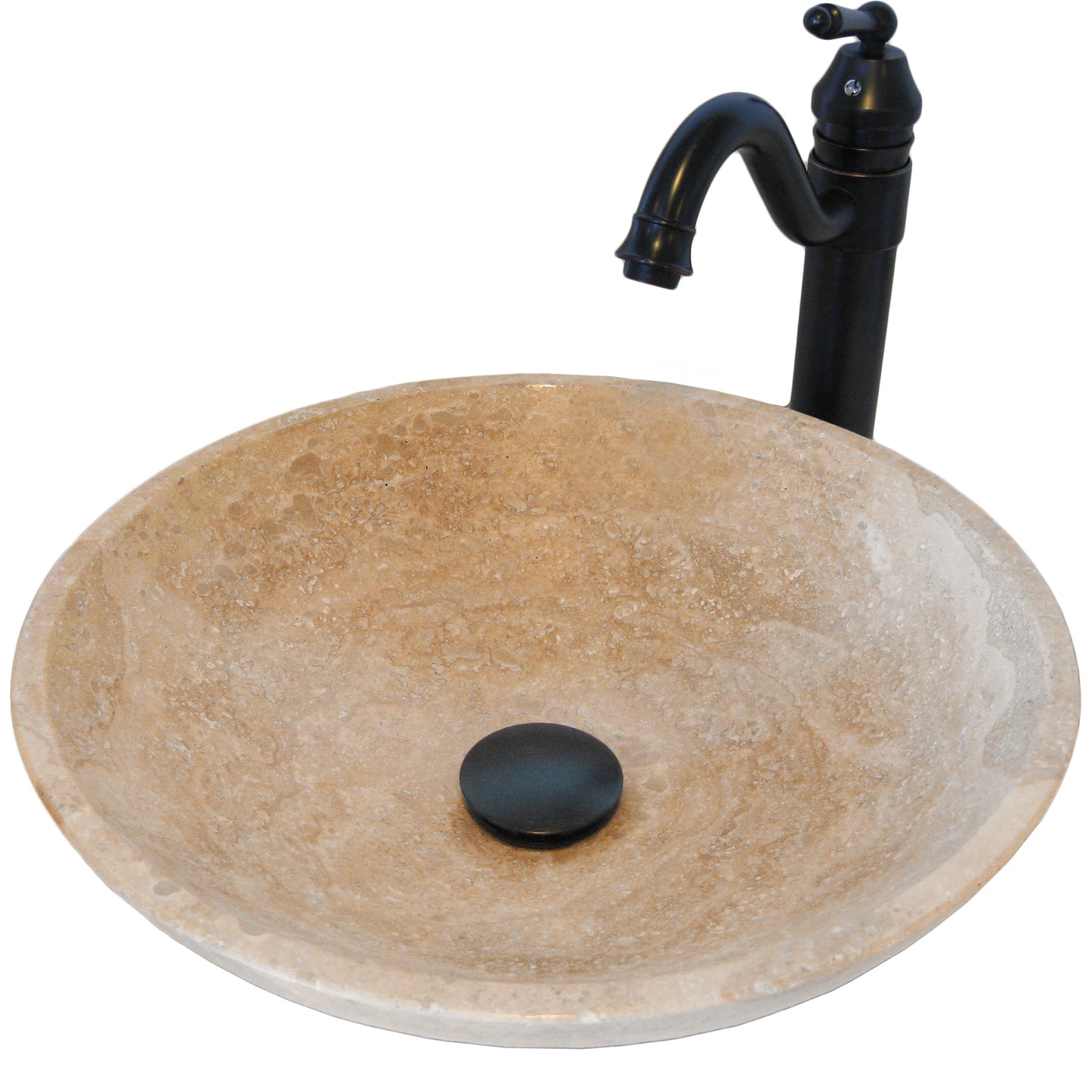 travertine vessel sink with faucet set