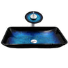 Rectangle Blue Glass Vessel Bathroom sink set
