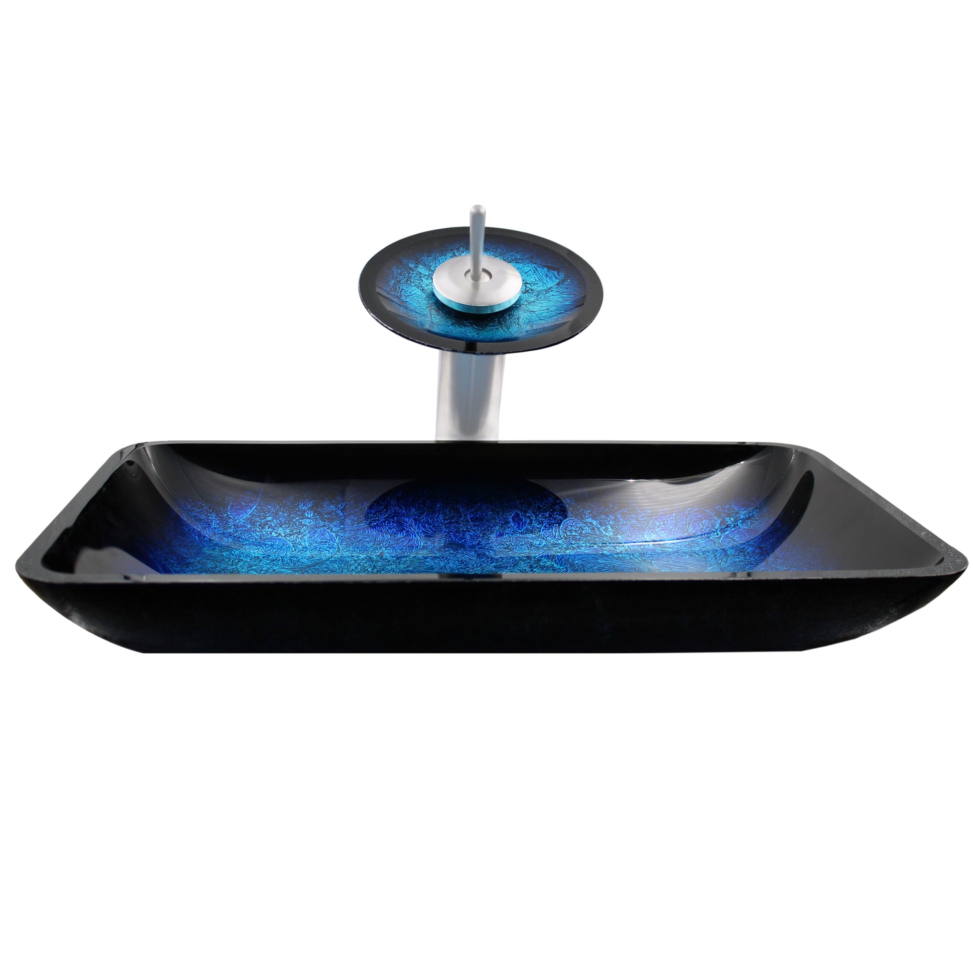 Rectangle Blue Glass Vessel Bathroom sink set
