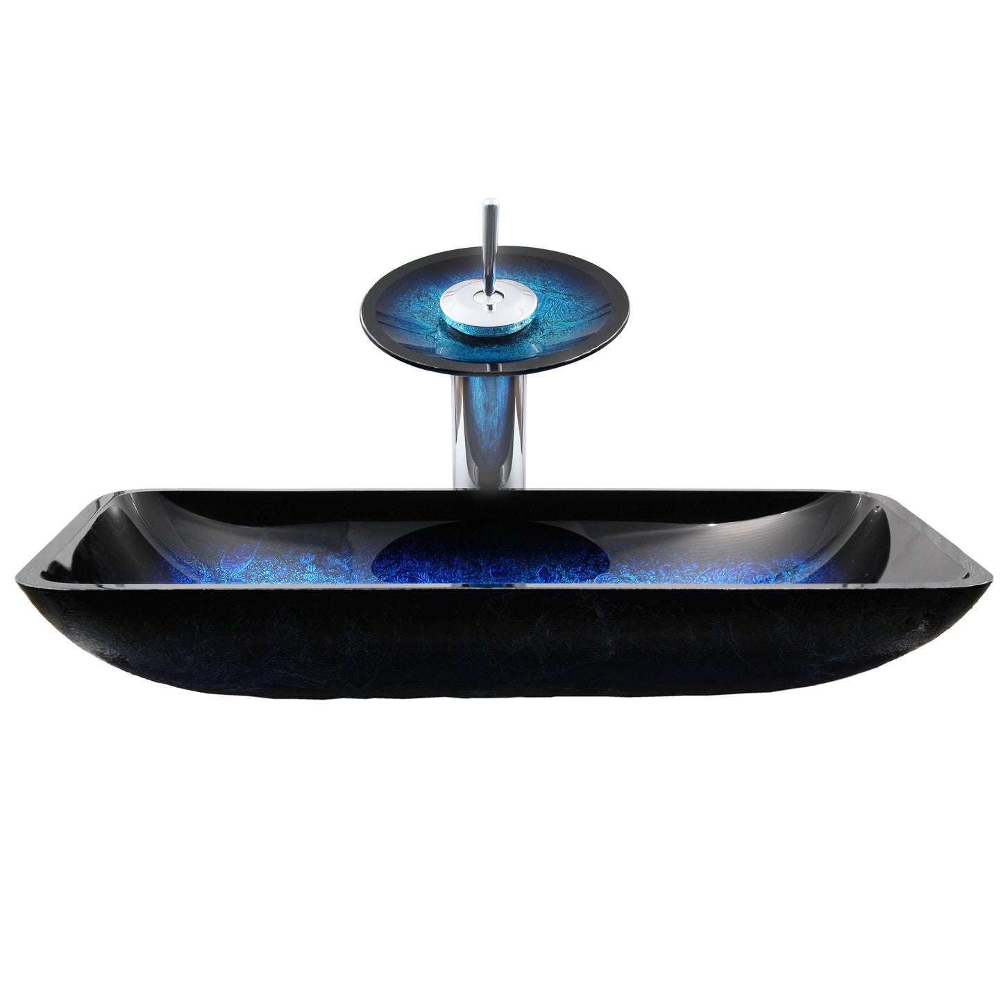 Rectangle Blue Glass Vessel Bathroom sink set